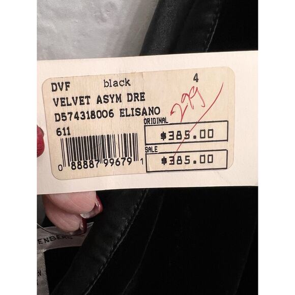 Diane Von Furstenberg Elisano One Shoulder Silk Velvet Bubble Dress Black Sz.4 - Picture 8 of 9